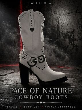 🆕️Dolls Kill White Studded Cowboy Boots with Buckle Strap